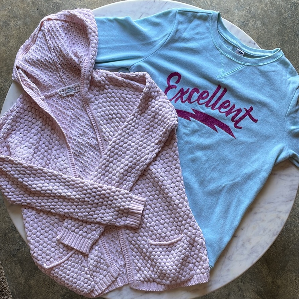 2 Girls XL (16) Old Navy Sweatshirt & Pink Republic Hoodie